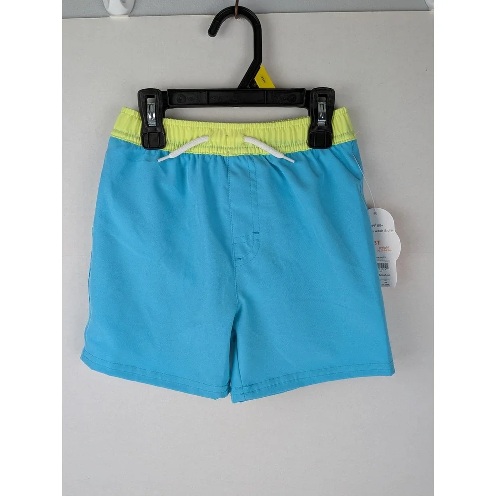 Boys Toddler Swim Shorts Blue Yellow Elastic Waist Size 3T UPF 50+‎